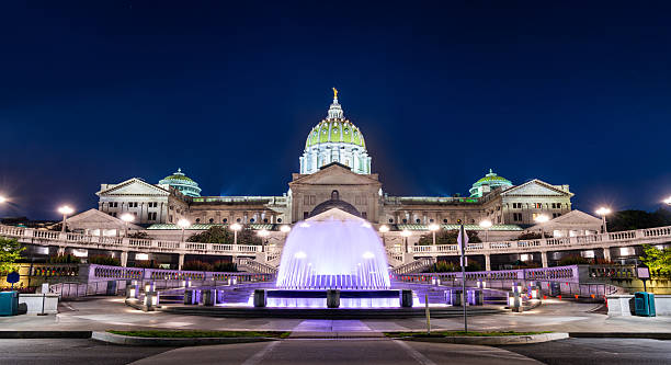 istock Pennsylvania State Capitol at Night with Fountain Illumination 2242464529