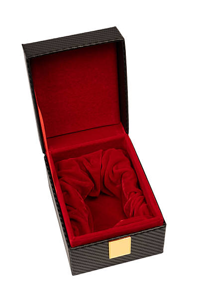 istock Black empty box covered with red velvet isolated on a white background. 2242480722
