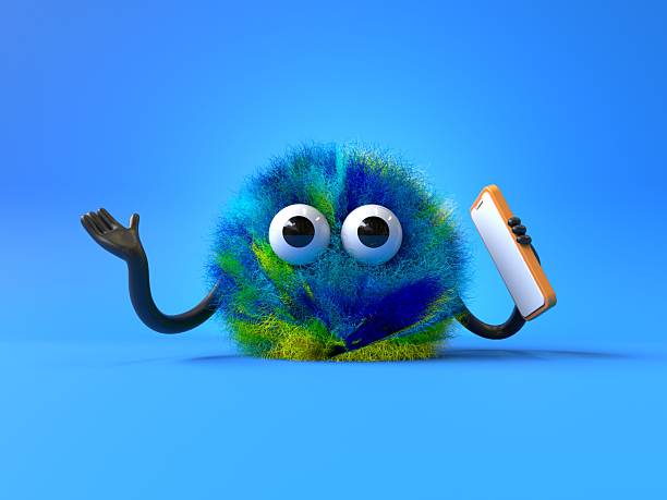 istock Fluffy, cute monster with a phone 2242485964