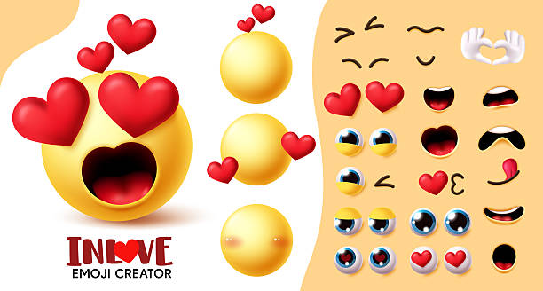 istock Emoji in love smiley creator kit clipart set. Editable in love creation kit clip art with eyes, mouth and hand heart emoticon collection 2242489549