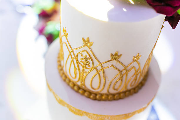 istock Beautiful white wedding cake decorated with flowers close up 2242492633