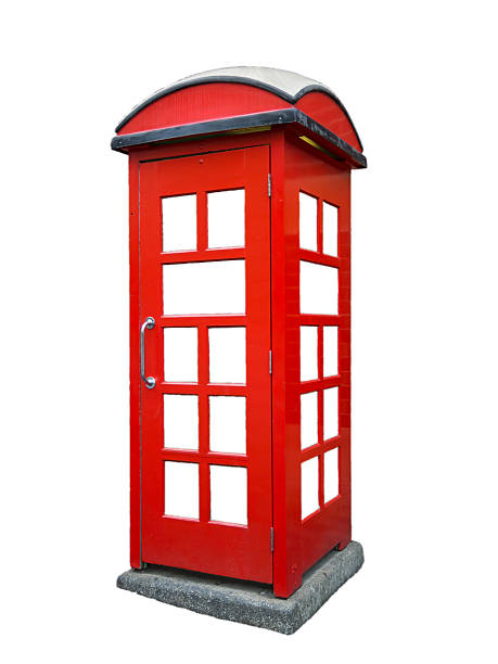 Red vintage phone booth isolated on white background, is a telephone kiosk for a public telephone