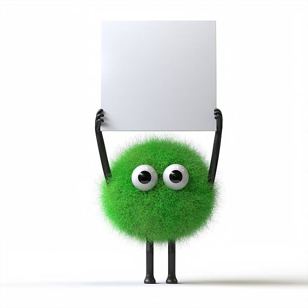 istock Fluffy, cute monster holds a blank sign. 2242498970