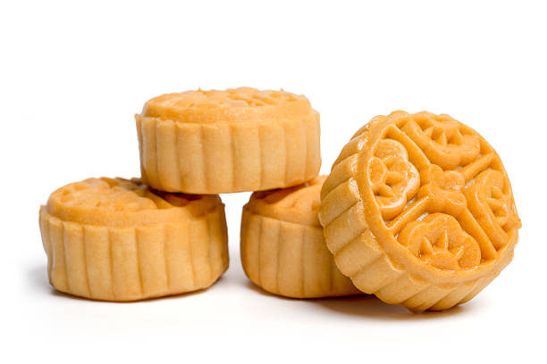 Isolated mooncakes Chinese. Mid-Autumn Festival mooncake isolated on white background on white background. clipping path.