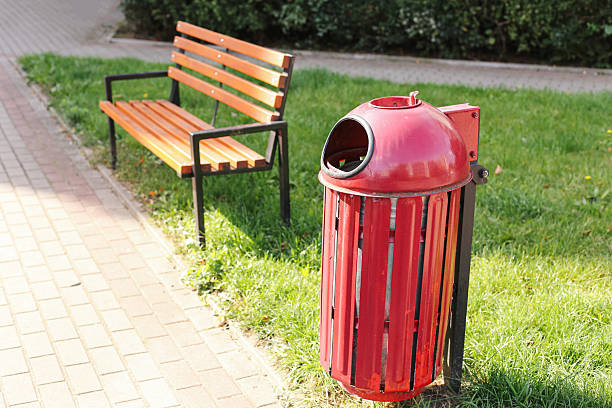 Urban outdoor cleanliness concept showing waste management, recycling awareness, public order and city environment maintenance.