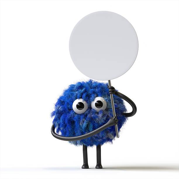 istock Fluffy, cute monster holds a blank sign. 2242503593