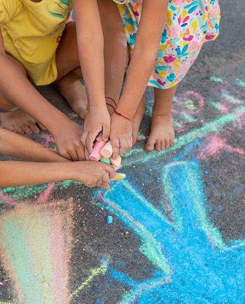 Childrens drawings on the asphalt.