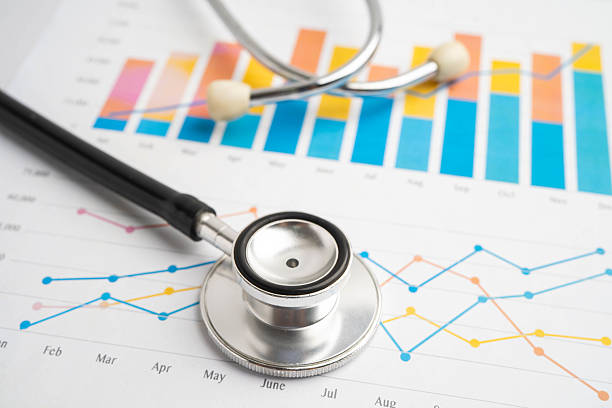 istock Stethoscope on chart or graph paper, Financial, account, statistics and business data medical health. 2242521298
