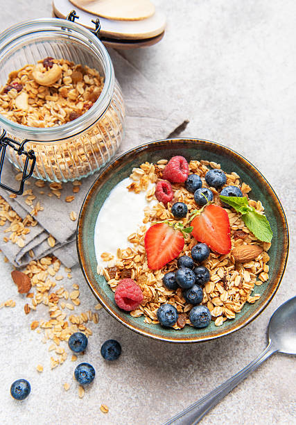 istock Healthy breakfast granola bowl with fresh berries 2242522051