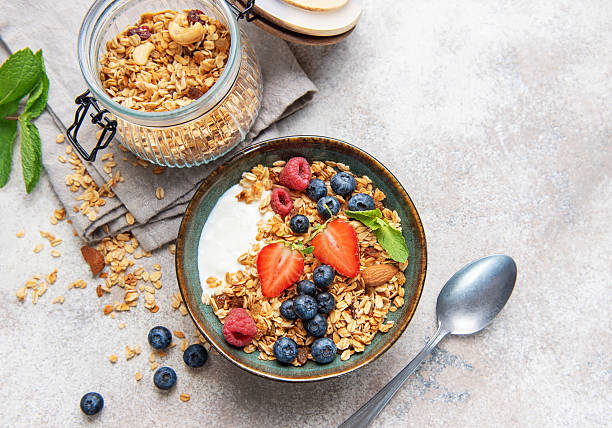 istock Healthy breakfast granola bowl with fresh berries 2242522059