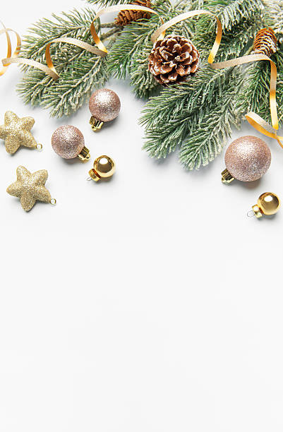 istock Christmas tree branch decorated with festive ornaments, pinecones 2242522662