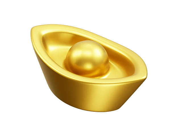 istock Chinese gold ingot or golden yuan bao money icon 3d rendering element 2242523321