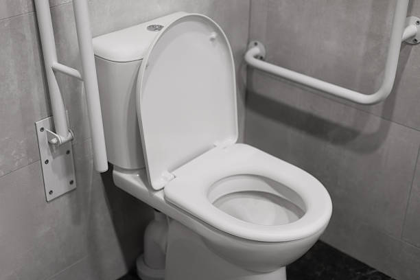 istock Accessible public toilet with grab bars in restroom 2242527108