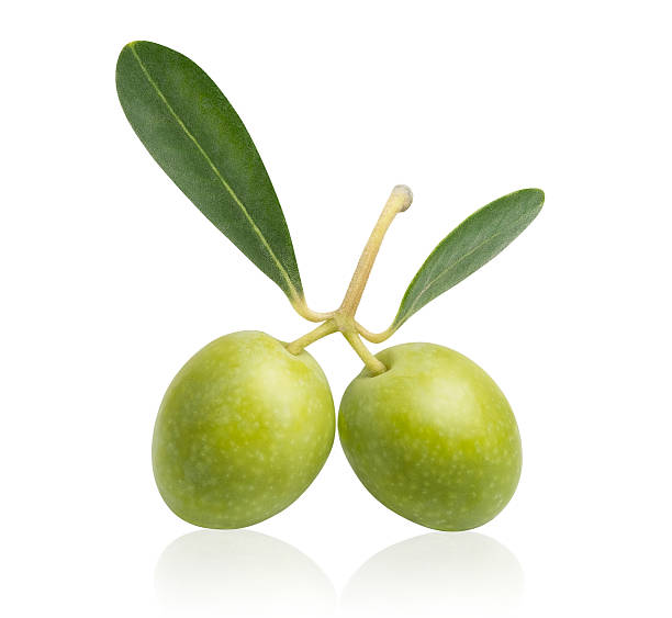istock Fresh green olive with leaf isolated on white background. Nutritious ingredient for mediterranean diet, healthy food and delicious oil. 2242532935