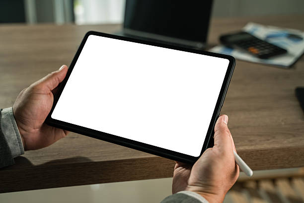 istock iPad Tablet Mockup Pad digital tablet with blank screen Mockup replaces your design mockup in the office. 2242535189