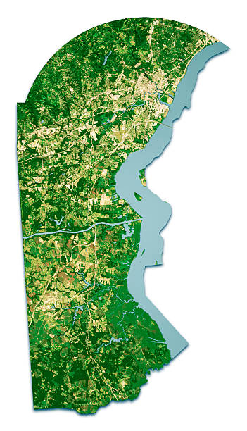 New Castle County DE Satellite Topographic Map 3D Render Isolated Color