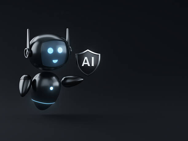 istock Shield with AI Symbol in hand of Artificial Intelligence chatbot assistant on black background. Digital security concept. 2242541297