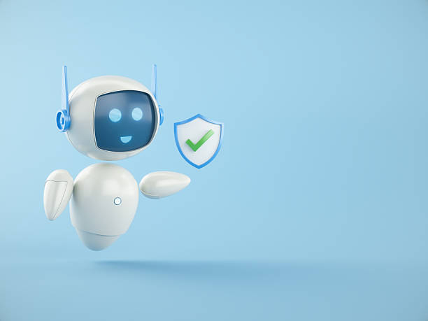 istock Shield With Check Mark Symbol in hand of Artificial Intelligence chatbot assistant on blue background. Digital security concept. 2242541313