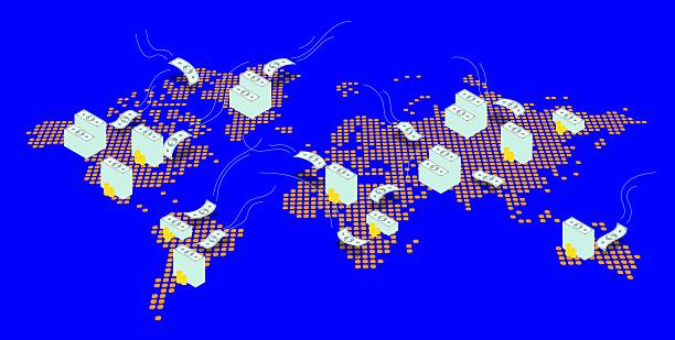 istock World financial centers in the global dollar system on world map. Global world atlas in business dotted design. Simple dotted vector on blue background 2242542260