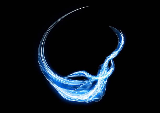 3d illustration of blue luminous smoke waves on black background