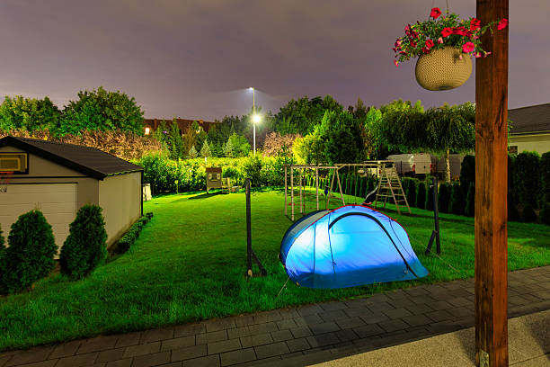 istock Glowing Tent at Night in a Garden  Illuminated Camping Scene with Cozy Atmosphere 2242543963