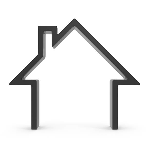 Gray Metal Plate With Home Symbol On Dark Metallic Background. Horizontal composition with copy space.