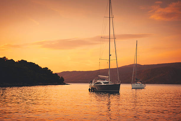 Sailboats at sea at sunset, Adriatic Sea