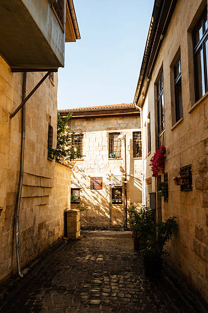 Gaziantep old town alley with traditional stone houses