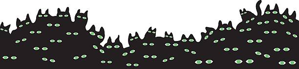 horizontal abstract background with black cats with green eyes in vector. Element for banner, wallpaper, wrapping, backdrop, background.