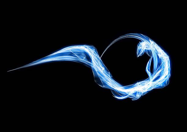 3d illustration of blue luminous smoke waves on black background