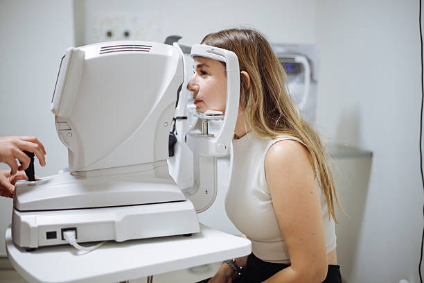 istock Beautiful  woman during her annual eye test check-up 2242566629