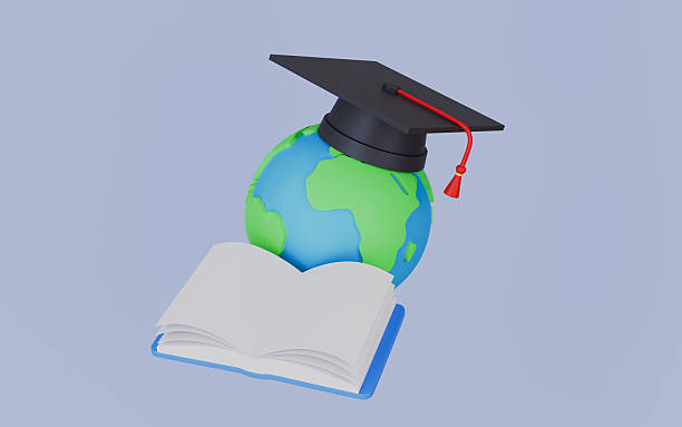 istock Graduation cap and planet Earth emblem, Study abroad, Education online, planet with academic hat 2242569179