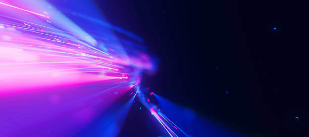 istock Closeup of bigdata light speed trail flow to infinity. Abstract digital data stream of quantum computing. Cyberspace of qubit trails. Modern tech information transmission. 2242570664