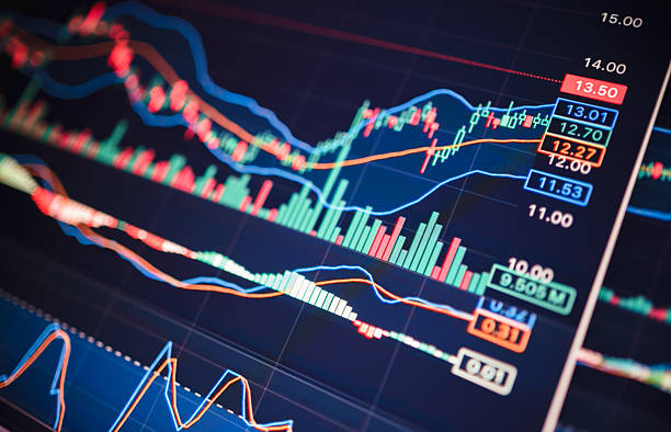istock Minimalist financial data stream depicting simple price oscillations on a dark background 2242572289