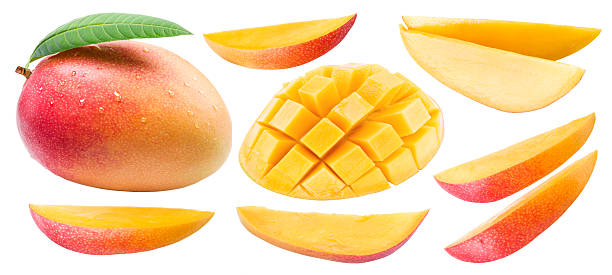 istock Ripe mango fruit  and mango slices isolated on white background. File contains clipping paths. 2242575958