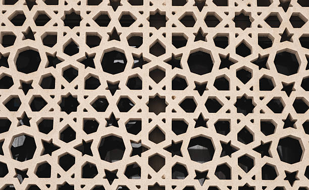 istock Sandstone decoration pattern jali background. Carved sandstone window in jali pattern 2242581301