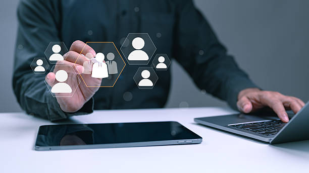 istock Business Person Interacting with Digital Human Resources Network 2242584216