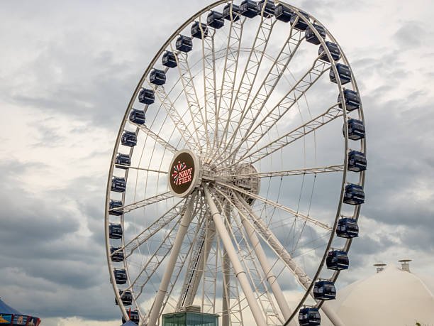 Chicago, IL - July 26, 2024: Ferris Wheel along Navy Pier Riverwalk.