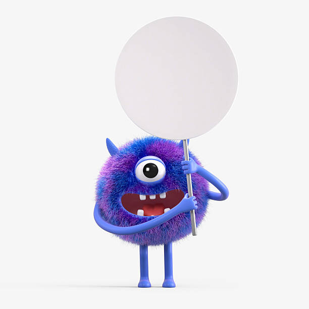 istock Fluffy, cute monster holds a blank sign. 2242585911