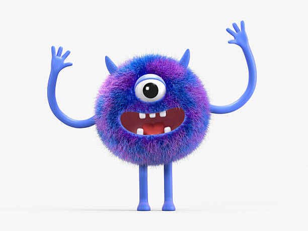 istock Fluffy, cute monster with raised arms 2242585934