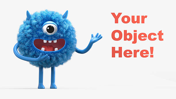 Fluffy, cute monster presents a space for \