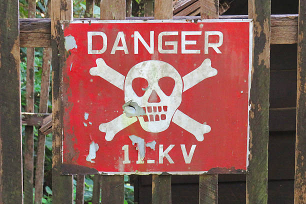 istock Red Danger Warning Sign in Myanmar 2242590936
