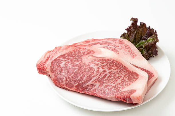 istock Steak meat on a white plate White background 2242600312