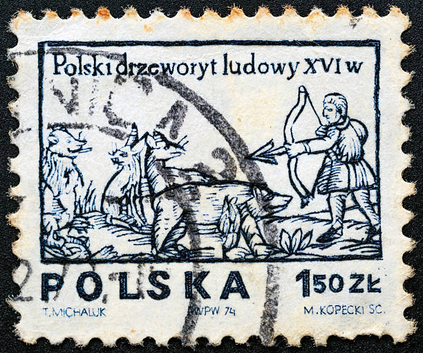 istock POLAND-CIRCA 1974:postage stamp printed by Poland, that shows Hunter with bow and arrow, circa 1974.Philately.Postage stamps of different countries and eras.Collection of stamps of the world. 2242601321