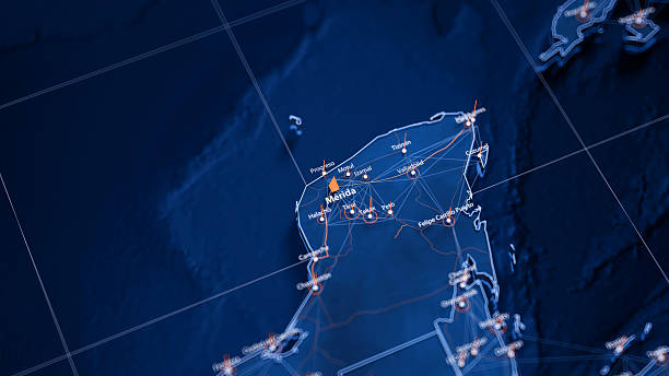 istock Merida map big data visualization. Futuristic map infographic of city in Mexico. Visual map data complexity in modern blue and orange colors 2242603068