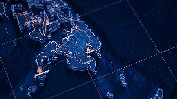 istock Davao map big data visualization. Futuristic map infographic of city in Philippines. Visual map data complexity in modern blue and orange colors 2242603121