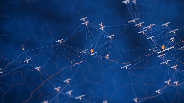istock Perm map big data visualization. Futuristic map infographic of city in Russia. Visual map data complexity in modern blue and orange colors 2242603461