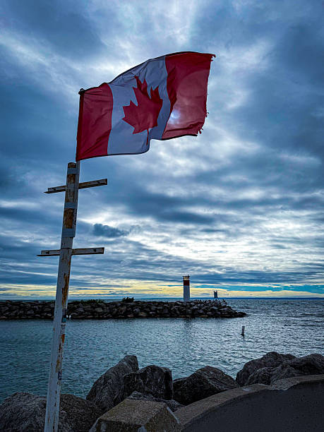istock Canadian Flag on a Moody Day in Bronte Harbour 2242606778