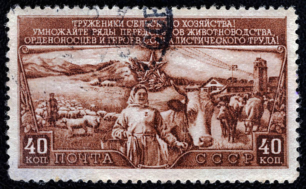istock USSR-CIRCA  1949:Postage stamp printed in the USSR (Russia). Series: Three-Year Plan for Livestock Development. Image of a peasant woman. Circa 1949.Philately.World stamp collection. 2242610028