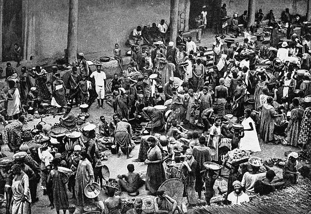 Black and White Photograph of the British Empire in the 19th Century: Markets and retail,